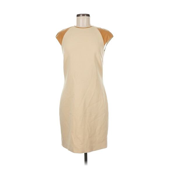 Black Label Ralph Lauren Wool Leather Trim Khaki Tan Stretch Dress Sz 6 - Picture 1 of 5